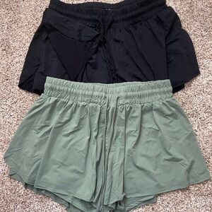 Ultra Flirt Black and Green Athletic Shorts with Elastic Waistband